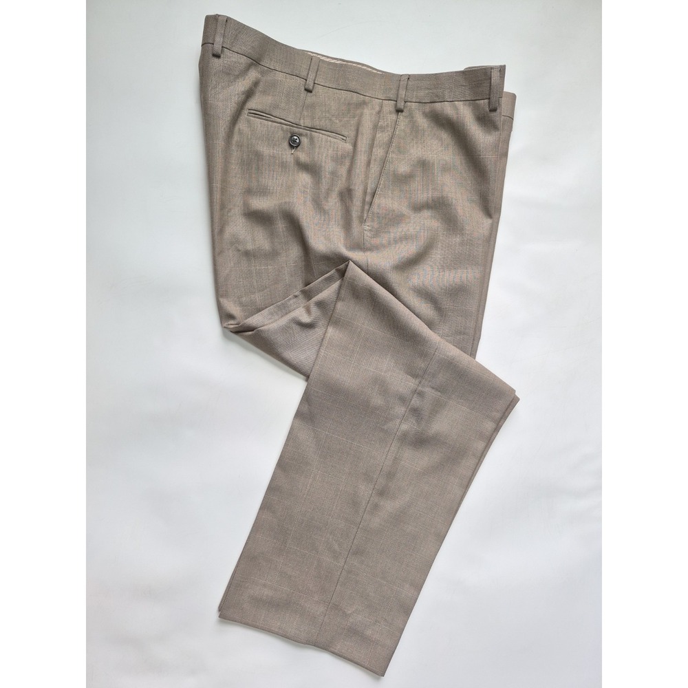 Lauren Ralph Lauren Men's Flat Front Dress Pants 38x30 Taupe Window Pane